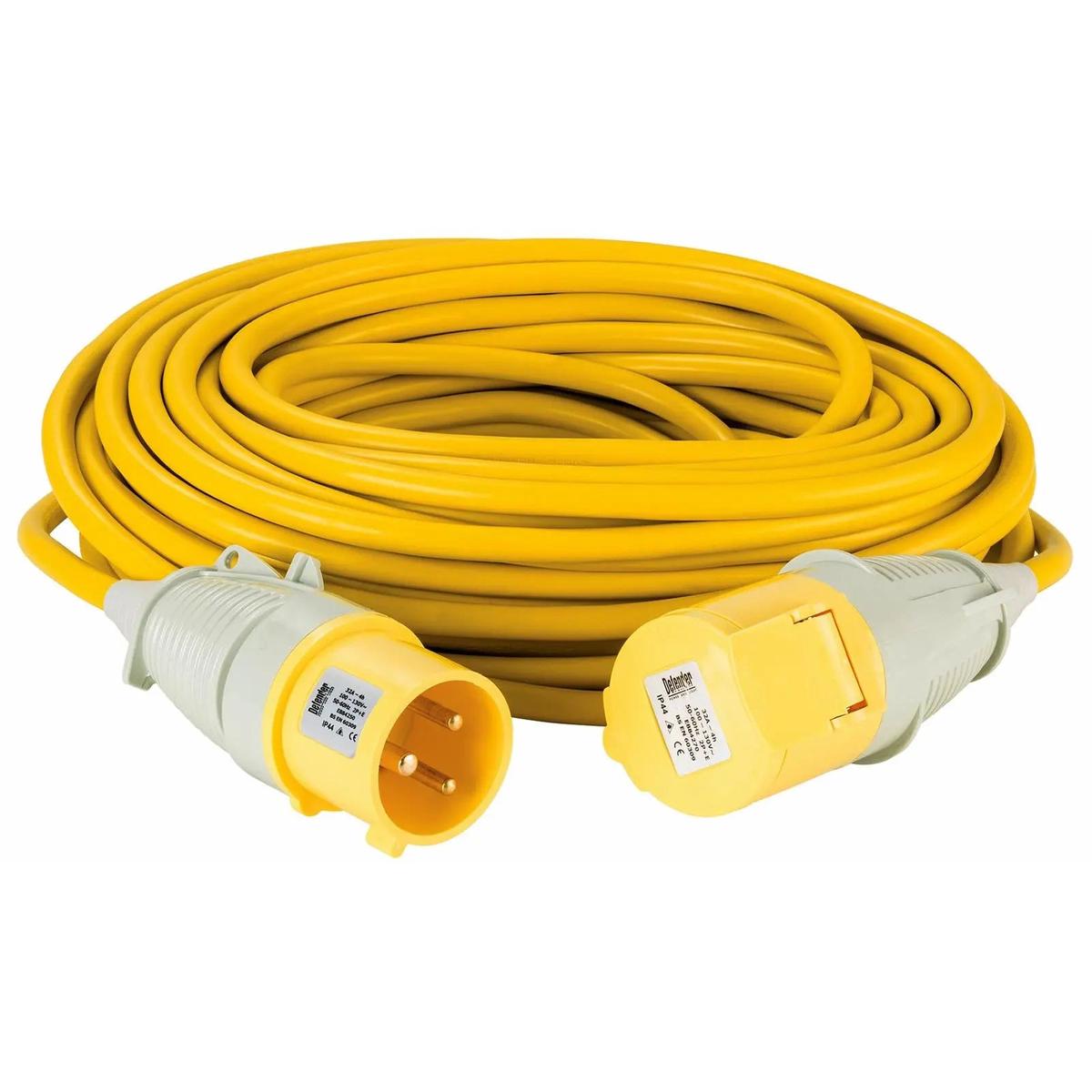 Defender Extension Lead 32A 4mm Cable Yellow 110V 25m